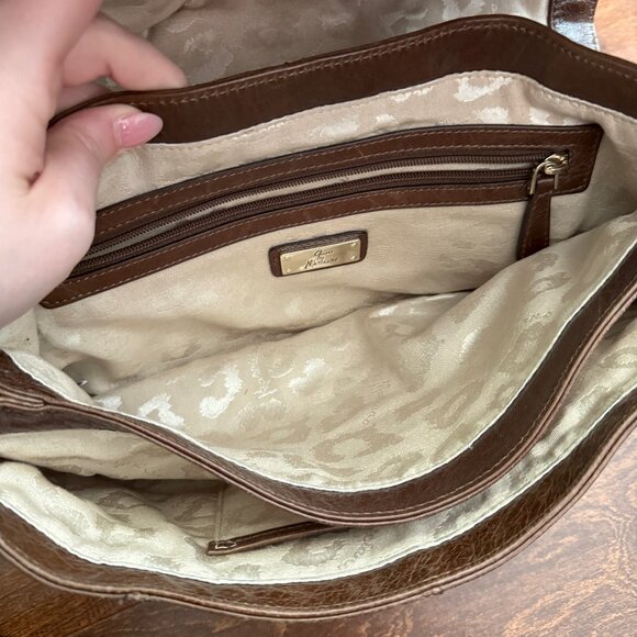 Guess Marciano Cassie Chocolate Leather Shoulder Bag with Chain Detail - Picture 6 of 13